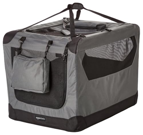 Amazon Basics Folding Portable Soft Pet Dog Crate Carrier Kennel with Fleece Pad, 30 x 21 x 21 inches, Grey - color: GREY, size: 30.0"L x 21.0"W x 21.0"H