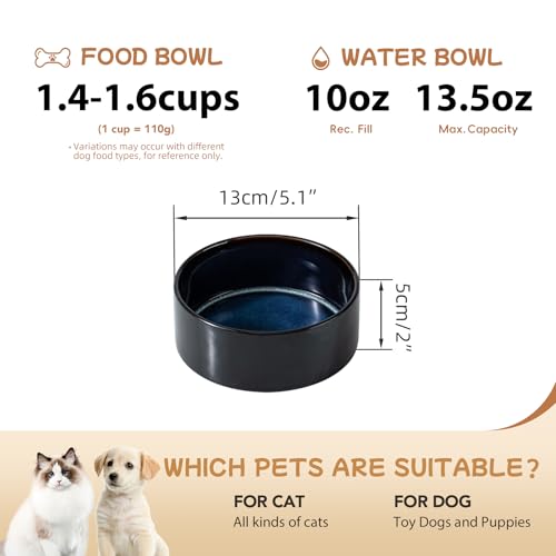 Havniva Dog Bowls Ceramic, Dog Food and Water Bowl Set | 5.1inch Dog Food Bowl, Dog Water Bowl, Food-Grade Ceramic Non-Slip Rubber Base, Dishwasher Safe, 2 Pack, Small Dogs, Puppy - color: 2 Bowls-Starry Sky, size: 1.6CUPS