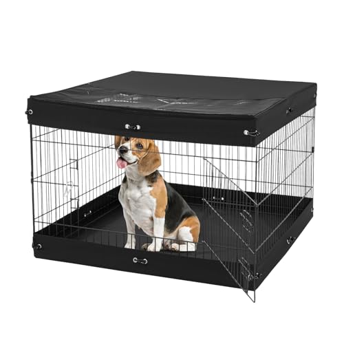 VEVOR Dog Playpen, 4 Pcs 24 x 36 in Panels Foldable Metal Pet Exercise Pen, Dog Fence Indoor and Outdoor Pen with Door, Top Cover, and Bottom Pad, Pet Playpen for Dogs, Cats and Other Small Animals - size: 4 panels 24*36in, style: Playpen + Top Cover & Bo