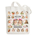 ANATTASOUL Canvas Tote Bag Reusable Cotton Bag for Women, Large 14.96"x 15.74" Cloth Shoulder Bags with Zipper Pockets - style: Hedgehog and Flowers