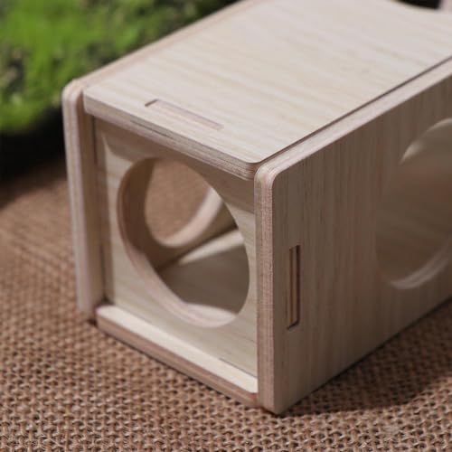 Hamster Wooden Tunnel, Pet Mouse Training Hideout Tunnel Small Animals Exploring Toy Natural Wood Rat Secret Peep Shed Tunnel