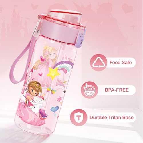 Tritan Kids Water Bottle for School, 18.6 Oz Leakproof Toddler Water Bottle | with a Pop-up Detachbale Straw, 2-in-1, Dishwasher Safe, 1-Pack, Princess - color: Princess