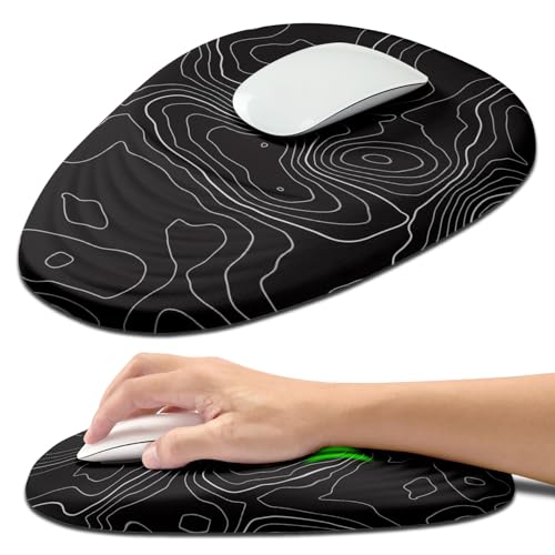 Hokafenle Ergonomic Mouse Pad Wrist Support with Stepped-wedge Design, Wrist Rest Pain Relief Mousepad Filled with Memory Foam, Carpal Tunnel Mousepad for Wireless Mouse(12x8 inch, Topographical Line) - color: KM018-Topographical Line