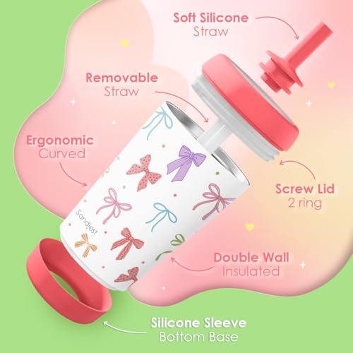 SANDJEST Bows Insulated Sippy Tumbler 12 Oz, Gift for Birthday, Christmas & Back to School (Multicolor 1) - color: Bow 2