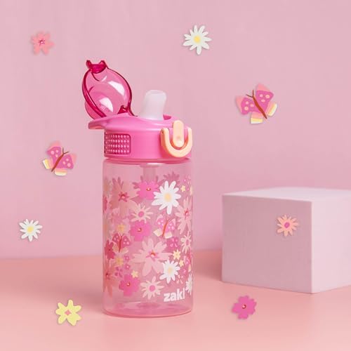 Zak Designs Flower Power Sage 16oz Leak-Proof Straw Kids Water Bottle - color: Flower Power, size: 16 Ounces
