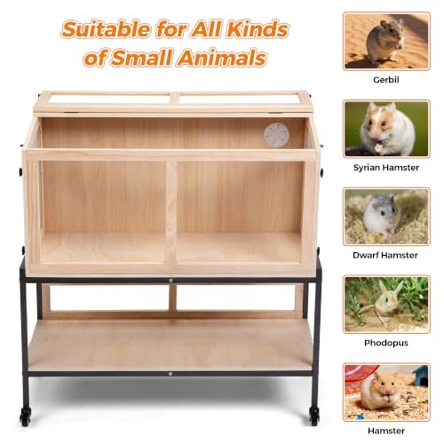 COZIWOW Hamster Cage Chewproof, 39"X18"X40" Movable Large Hamster Habitat | 4 Lockable Caster Wheels, Storage Shelf, Openable Top, Wooden Small Animals Cage for Guinea Pig, Hedgehog, Gerbil, Rat, Mouse - size: 39"L x 18"W x 40"H
