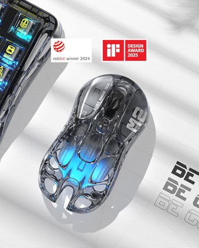 GravaStar Mercury M2 Wireless Gaming Mouse with 26,000 DPI, PAW3395DM Sensor -79g Lightweight Hollowed-Out Design -5 Programmable Buttons -5 Dynamic Lightsync RGB - Transparent Black - color: Transparent Black