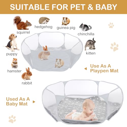 Hamster Playpen with Mat Small Animal Cage Tent Breathable Transparent Guinea Pig Playpen Waterproof Portable Yard Fence Mat Foldable Exercise Playpen Outdoor Indoor (Gray,Star) - color: Gray