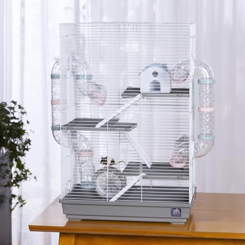 Prevue Pet Products Hamster Playhouse Gray 4-Level Cage - Small Animal House with Platforms, Tunnels, Wheels & Accessories, Portable Indoor Gerbil, Mouse, & Hamster Enclosure - Gray - color: Gray, size: 18.4"L x 11.8"W x 27.5"H