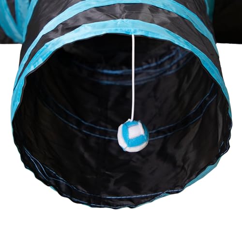 Cat Tunnel, 3 Way Cat Tunnels for Indoor Cats, Foldable Cat Tubes and Tunnels for Indoor Cats, Kitty Bored Peek Hole Toy Ball Cat, Puppy, Kitty, Kitten, Rabbit, Guinea Pigs (Blue & Black)