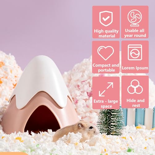 Hamster Hideout, Snowy Mountain Shape Hamster Hide House,Cute Small Animal Habitat Hideaway Hut for Syrian Hamsters, Mice, Gerbils, Rats (Pink) - color: Cute Pink
