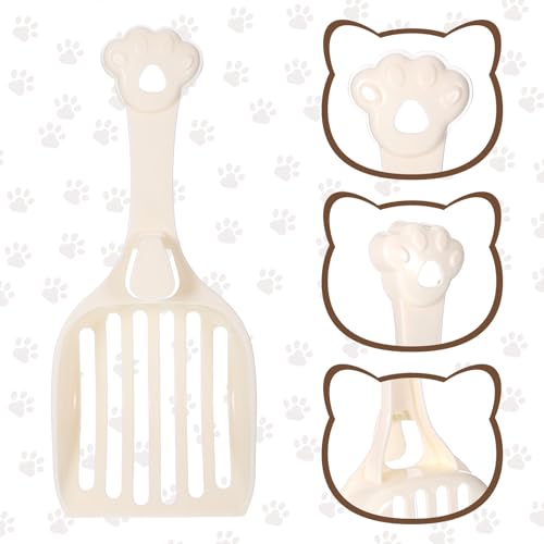 COMNICO Cat Litter Scoop, Durable Plastic Kitty Litter Sifter Scooper with Wide Slats Comfy Handle Deep Shovel Pooper Lifter Captures All Clumps for Easy Sifting Pine Pellets Box (Milky White)