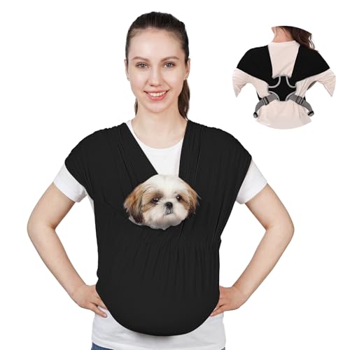 Supet Dog Sling Carrier for Small Pet, Adjustable Hands Free Front Backpack | Reduces Back & Neck Pain, Anti-Anxiety Chest Pouch, Soft Breathable Fabric, Fit Small Dogs, Cats, Puppy, Black Regular 0-9Lbs - color: Black, size: Regular