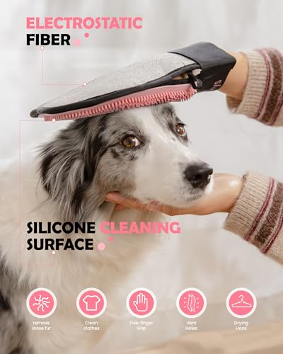 Pet Hair Removal Glove for Dogs & Cats, Double-Sided Grooming Glove | 2-in-1 Pet Grooming Tool, Electrostatic Hair Remover for Clothes & Furniture + Silicone Brush for Deshedding Pets，Pink - color: 1pcs-Pink
