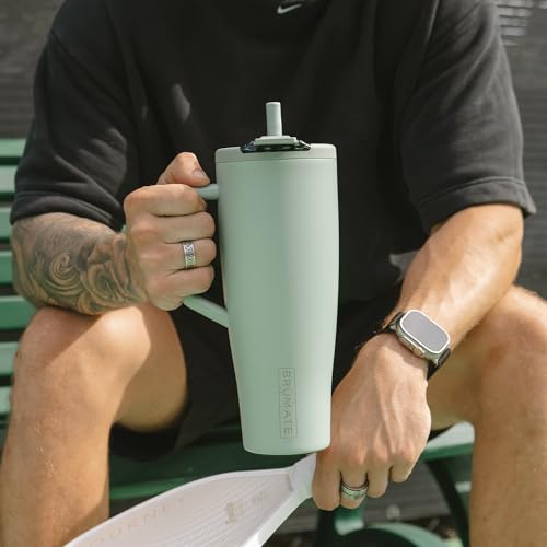 BrüMate Era Flip 40oz Tumbler with 100% Leakproof Covered Straw Lid | Hygienic Covered Straw | Insulated Stainless Steel Water Bottle with Handle | Cup Holder Friendly | BPA-Free (Sage) - color: Sage, size: 40 Ounces