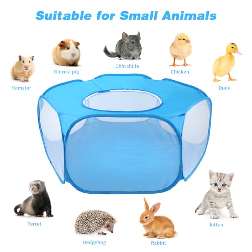 Rypet Guinea Pig Playpen Pop-Up, Outdoor Yard Fence for Small Pets,TentBlue | Breathable 360° Mesh View, Pops Open Fast, 47 x 15 in Play Space, Folds Flat for Travel, Rabbits Hamsters Hedgehogs - color: Blue, style: Enclosed Playpen
