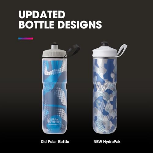 HydraPak Polar Sport Insulated Water Bottle 2-Pack (20oz, Contender Black) | High Flow, BPA Free, Tri-Layer Insulation, Leakproof, Dash Handle, Easy Squeeze, Self-Sealing Cap, for Sports - color: Contender Black, style: 20oz/600ml (2-Pack)