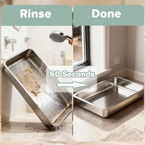 Low Entry Stainless Steel Cat Litter Box for Kittens Small cat, Metal Shallow Kitty Litter Box, Easy Access Kitty Litter Pan Tray,Pet Bathroom Accessories-15.75''Lx 11.81'' W x2.76'' H - color: 1 pack-15.75''Lx 11.81'' W x2.76'' H