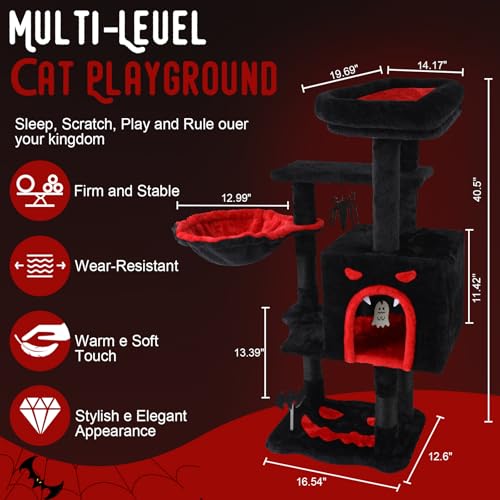 Cat Tree Tower with Hammock,40"Cat Trees for Indoor Cats Large Adult(Black) | Modern Cat Tree Tower with Scratching Post, Cats Condo Furniture with Cloud Top Perch, Cats Climbing Tower for Kittens - color: Black