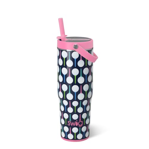 Swig Life 30oz Leakproof To-Go Tumbler with Handle, Tee It Up | Leakproof Lid - Triple Insulated Stainless Steel - Handle & Straw Included - Cup Holder Friendly - Dishwasher Safe - color: Tee It Up