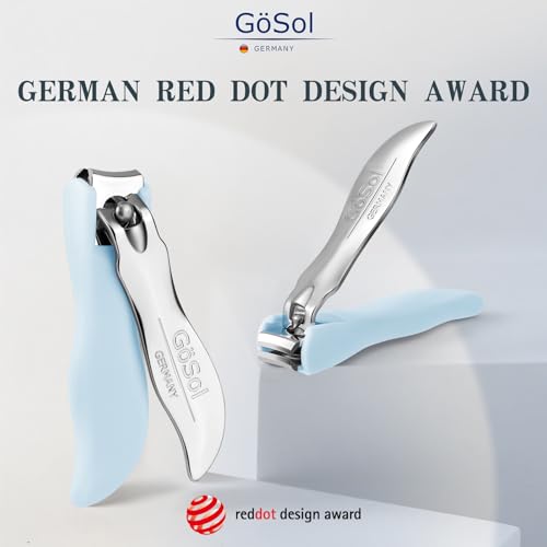 Nail Clippers Anti Splash, Sharp Curved Blades, Detachable Easy Clean Base | Premium Carbon Steel Manicure Tools with Catcher, Ergonomic Anti-Slip Soft Rubber Handle for Precise Trimming - color: Light Blue
