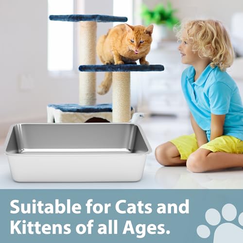 WENBOKMIN Stainless Steel Cat Litter Box - Litter Box for Cats - Easy to Clean, Never Absorbs Odor, Stains, or Rusts - Silver (17.7" L x 13.5" W x 4" H) - size: 17.7" L x 13.5" W x 4" H
