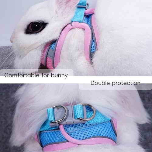 Rabbit Harness and Leash Set Escape Proof, Adjustable Soft Padded Vest, Breathable Mesh Bunny Harness with Reflective Strap, Safe for Small Animals(Blue,M) - color: Blue, size: M