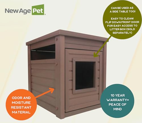 New Age Pet ECOFLEX Litter Loo Standard & Jumbo Sizes, 4 Colors, Moisture and Odor Resistant Enclosure & End Table, No‑Tools Assembly, 10 Year Warranty, Russet Brown, Standard - color: Brown, size: Standard