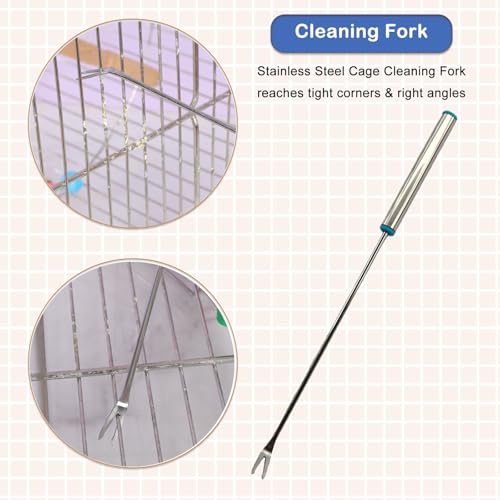 6 PCS Bird Cage Cleaning Kit Stainless Steel Scraper Fork Wire Brush Dustpan Set for Pet Cage
