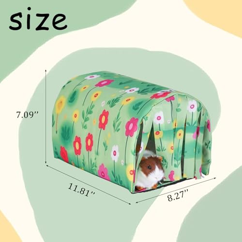 IBWell Guinea Pig Hideout Tunnel with Curtains Cute Floral Bunny Hideaway for Cage Accessories Washable Soft Hedgehog Hides and Houses - color: flora