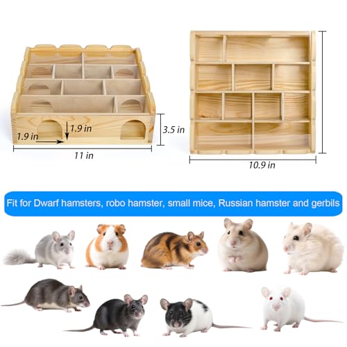 Wooden Hamster Maze with Clear Acrylic Cover, Multi-Chamber Hamsters Hide Tunnel Cage, Hideout Tunnel Toy Shed and Explore Toy for Dwarf Hamsters Mice Small Gerbil（Free-Installation）