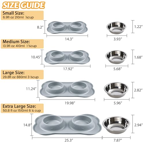 Hubulk Pet Dog Bowls 2 Stainless Steel with No Spill Non-Skid Silicone Mat + Pet Food Scoop Water and Food Feeder Bowls for Feeding Small Medium Large Dogs Cats Puppies ( Gray) - color: Gray, size: Small