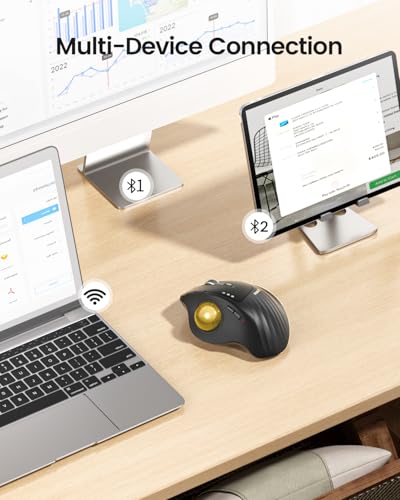 ProtoArc EM01 NL Wireless Trackball Mouse, Rechargeable Thumb Control, Gold | 0/20° Adjustable Angle to Reduce Fatigue, Triple-Device Bluetooth & 2.4G USB-A for Office Use, Silent Click, Easy to Clean - color: Gold Ball