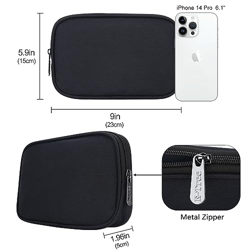 E-Tree Travel Tech Organizer Bag (8.66" x 5.51") – Canvas Electronics Accessories Case for Mouse, USB-C Charger, Cables, Power Bank, SSD, Dongle, Hub & Earphone | Toiletry & Cosmetics Pouch | Black