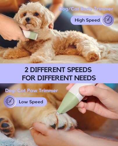 4 in 1 Rechargeable Dog Clippers Grooming Kit with 2 Speeds and Low Noise | Quiet Cordless Dog Hair Trimmer for Paw Nail Grinder, Cat Grooming Clippers for Trimming Hair on Paw Eye Ear Face (Green) - color: Green