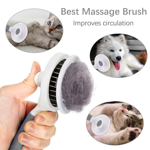 Self Cleaning Slicker Brush - Cat Brush Skin-Friendly Deshedding Grooming Massaging Tool for Long & Short Haired Pets, Cat Hair Brushes Easy Removes Undercoat for Dogs Cats Rabbits-UPGRADED, Gray - color: 1Pack Gray