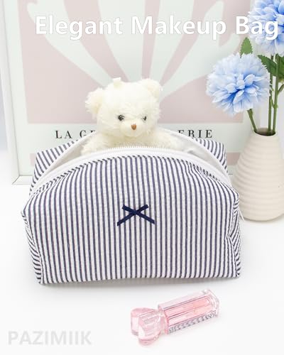 PAZIMIIK Cozy Makeup Bag for Women,Zipper Cosmetic Pouch,Stripe Navy Blue | Soft Cosmetic Organizer for Makeup,Skincare,Toiletries,Daily Beauty Essentials,Purse,On-the-Go,Bridesmaid Gifts - color: Stripe Navy Blue