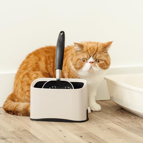Heavy Duty Full Metal Cat Litter Scoop with Holder - Speed Sifter Litter Box Scooper Captures All Clumps - Kitty Litter Sifting Shovel Comfy Handle - Cat Scooper Includes Litter Bags & Non-Slide Clip | Heavy Duty Ergonomic Handle, Dust Free Quick Sifting