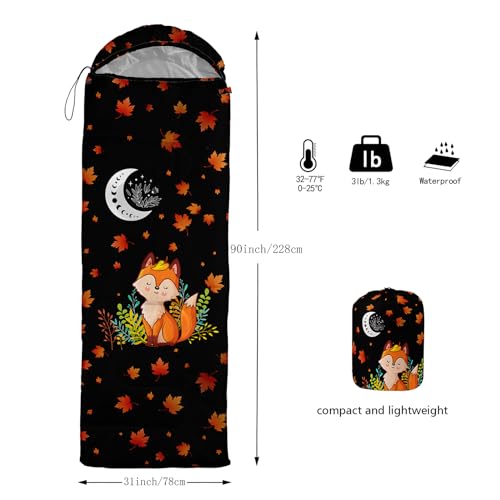 Galaxy Wolf Camping Sleeping Bags Warm & Cool Weather Waterproof Backpacking Blue Purple Starry Sky Sleeping Bag All Seasons Camping, for Adult Kids Boy Girls Camping Gear Equipment, Traveling - color: F-Fox