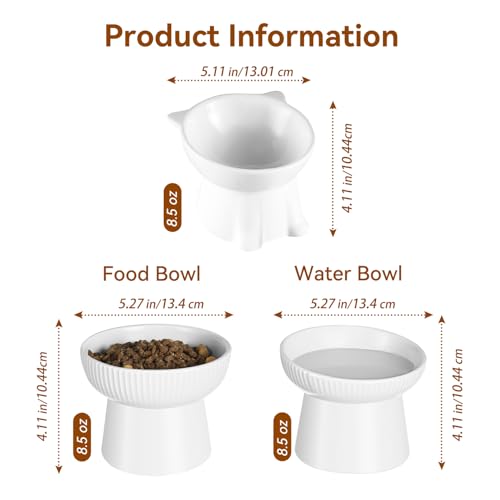 Ceramic Elevated Cat Bowls-Water Bowl, 15° Tilted Design, Anti-Vomiting & Spine Protection, Prevent Whisker Fatigue for Kittens to Adult Cats and Small Dogs (Almond-Elevated Cat Bowls-2) - color: Almond-Elevated Cat Bowls-2