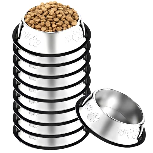 10 Pcs Stainless Steel Dog Bowl Pet Feeding Bowl with Rubber Base Non-Slip Pet Dishes Metal Dog Bowls Pet Food and Water Bowls for Small Medium Animals Kitten Rabbit (10.1 oz) - size: 10.1 oz