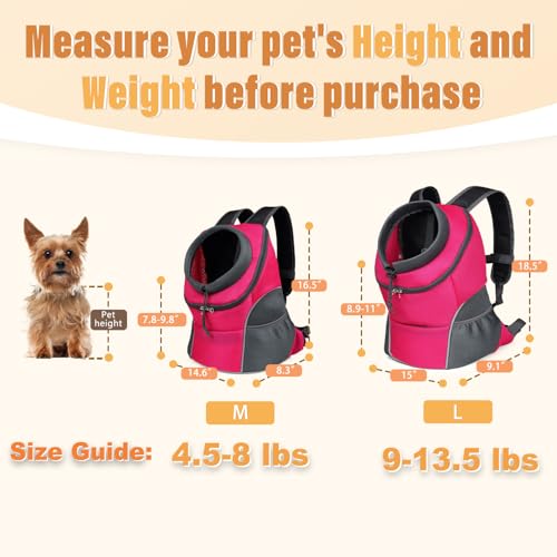 YUDODO Dog Front Carrier Backpack, Adjustable Breathable Dog Backpack | Ventilated, Safety Belt, Lightweight, Reflective Strip, Pocket Storage, For Walking Hiking Outdoor, Rose, M - color: Rose