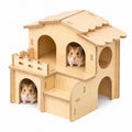 Wooden Hamster House, 2-Story Hideout with Steps and Balcony | Two-level wooden hideout and maze with rooms, steps and balcony for Syrian and dwarf hamsters, gerbils and mice