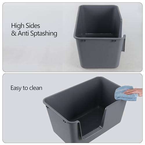 Extra Large Cat Litter Box with High Sides, Anti-Splashing Kitty Litter Box for Muti Cats, Open Big Cat Litter Pan, 4 Pack(Grey)