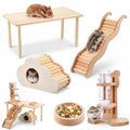 5 Pcs Hamster Cage Accessories, Wood Hamster Play Wooden Platform Water Bottle with Stand Climbing Set for Rat Mice Small Animals Pets Habitats Woodland Decor(Cloud Villa) - style: Cloud Villa