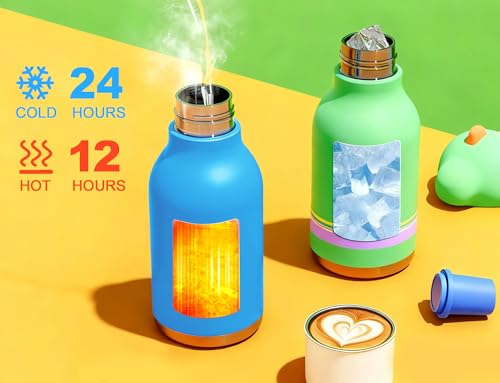 DLOCCOLD Insulated Stainless Steel Water Bottle with Detachable Soft Dinosaur Animal Head Fun Drinking 16 Ounce with Flexible Reusable Straw - color: Blue