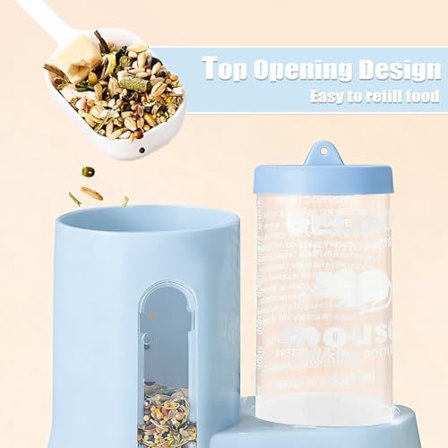 Hamster Water Bottle with Food Bowl,Hamster Cage Accessories 300ml+80ml | 2-in-1 Automatic Feeder and Water Bottle No Drip