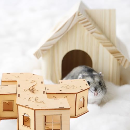 INOOMP Hamster Tunnel Maze Toy 8.66X8.66X1.96In Natural Wooden Pet Exercising Tube for Small Animals Hamsters Mice Hedgehogs Fun Labyrinth Playground