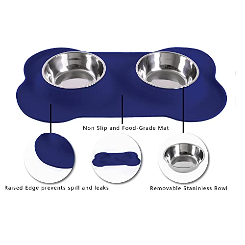 Hubulk Pet Dog Bowls 2 Stainless Steel Dog Bowl with No Spill Non-Skid Silicone Mat + Pet Food Scoop Water and Food Feeder Bowls for Feeding Small Medium Large Dogs Cats Puppies (Small, Navy Blue) - color: Navy Blue, size: Small