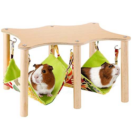 Guinea Pigs Hammock with Natural Wooden Stand- Large Hanging Hammock Bed for Piggies Chinchilla Hamster Bunny Ferrets Hiding Sleeping - size: 15.7in L * 11.8in W * 9.5in H